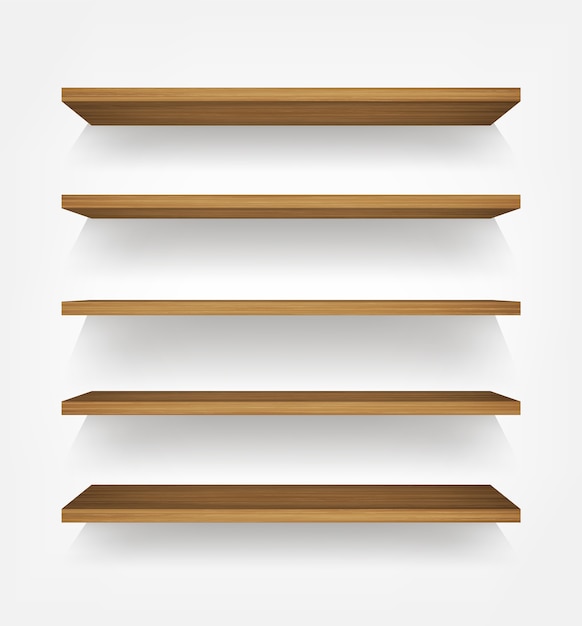 Premium Vector | Wooden shelf on white background