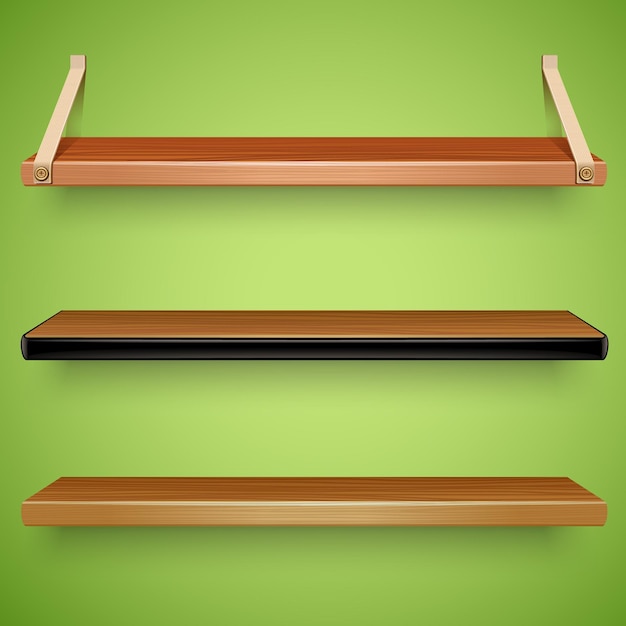 Premium Vector | Wooden shelves set vector illustration