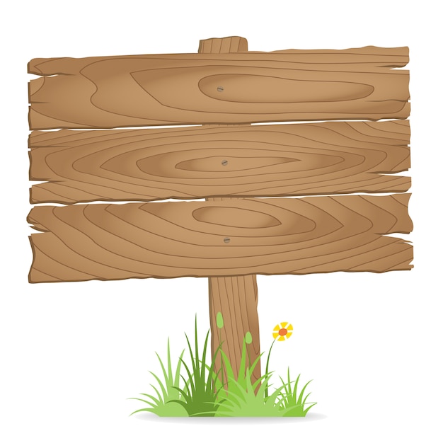 Premium Vector | Wooden signpost on grass with flower. vector illustration