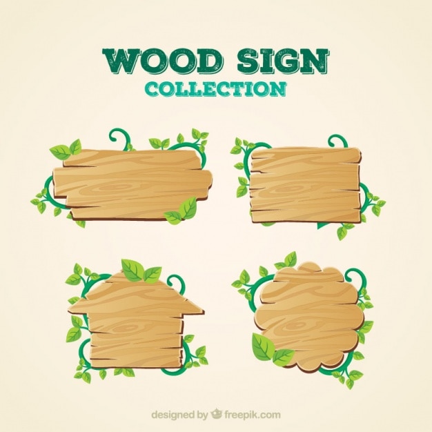 Download Wooden signs with branches and leaves Vector | Free Download