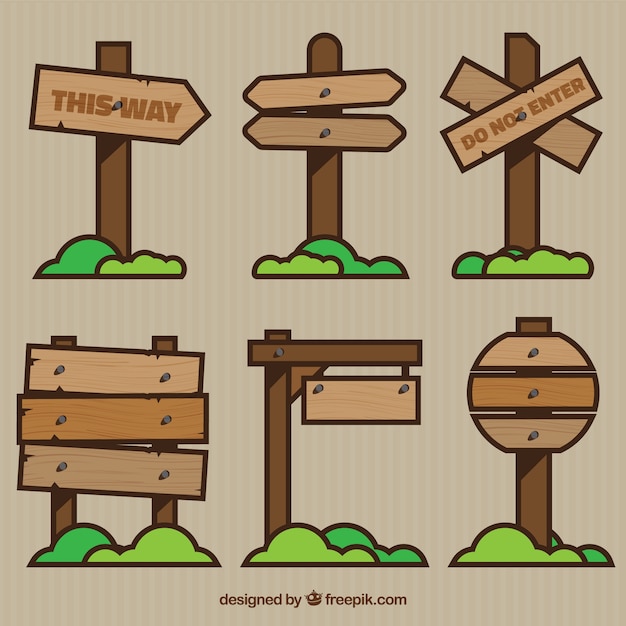 Free Vector | Wooden signs with cartoon style