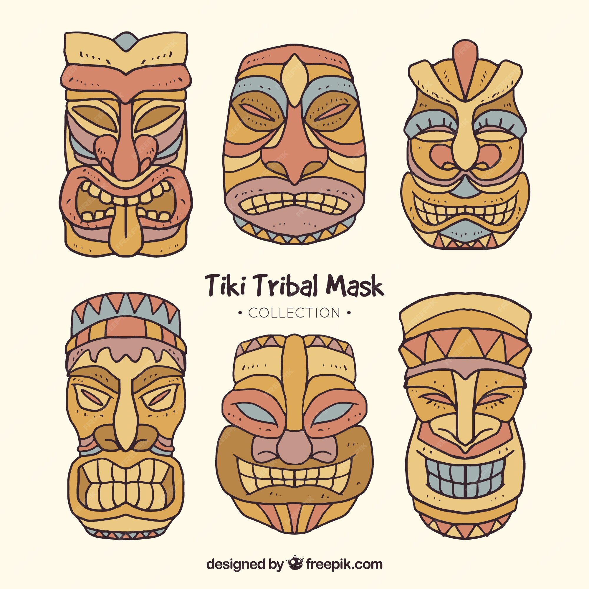 Free Vector | Wooden tiki mask collection