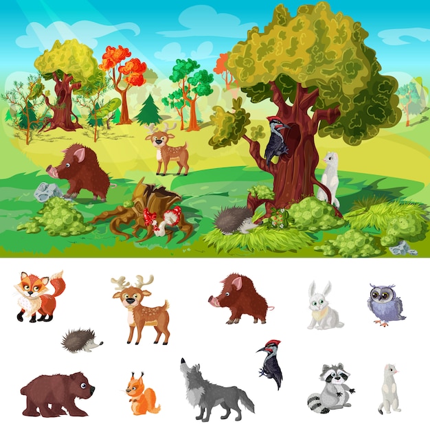 woodland animals infographic icons
