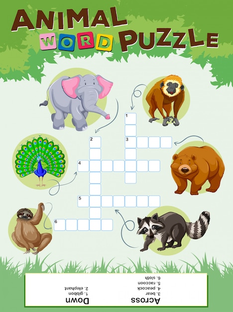 Download Free Vector | Word puzzle game with wild animals