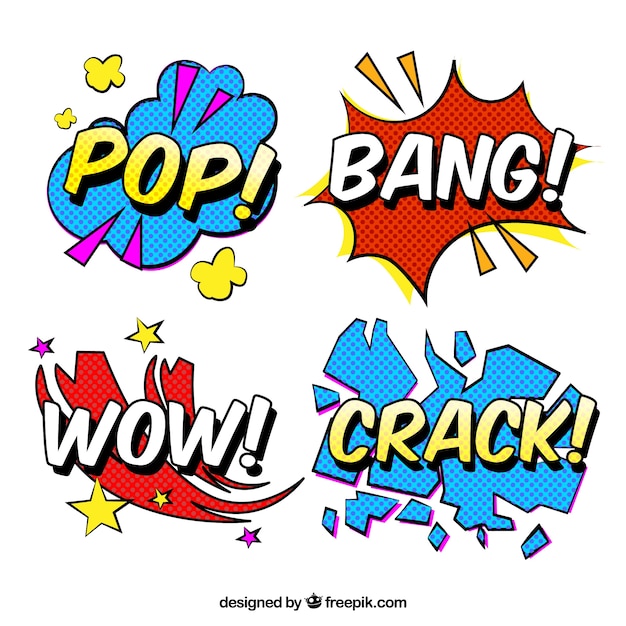  Word  stickers with pop  art  design  Free Vector