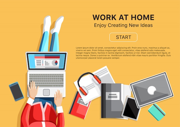 Download Premium Vector | Work at home concept with woman