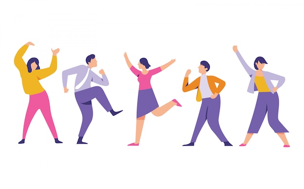 Worker men and women are dancing for successful business and enjoy the party Premium Vector