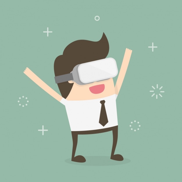 Worker playing with augmented reality glasses Free Vector Worker playing with augmented reality glasses Free Vector
