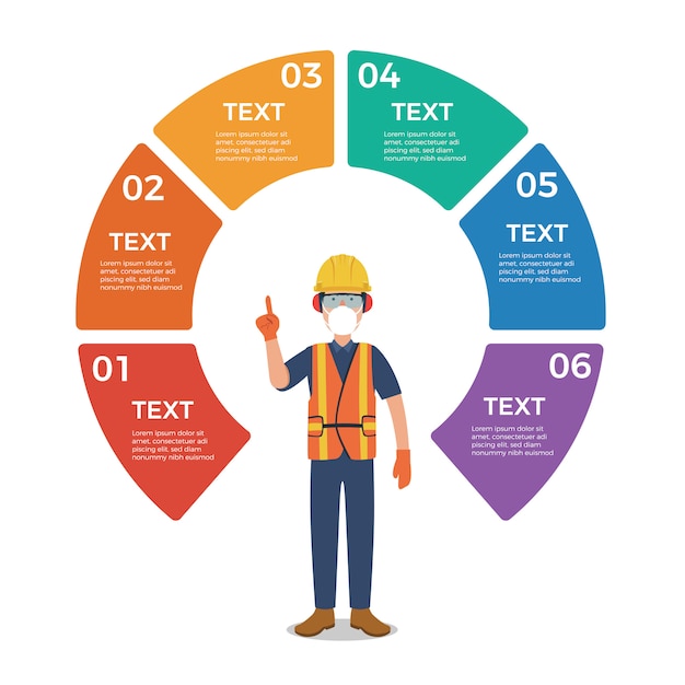Worker with circle chart infographic Premium Vector