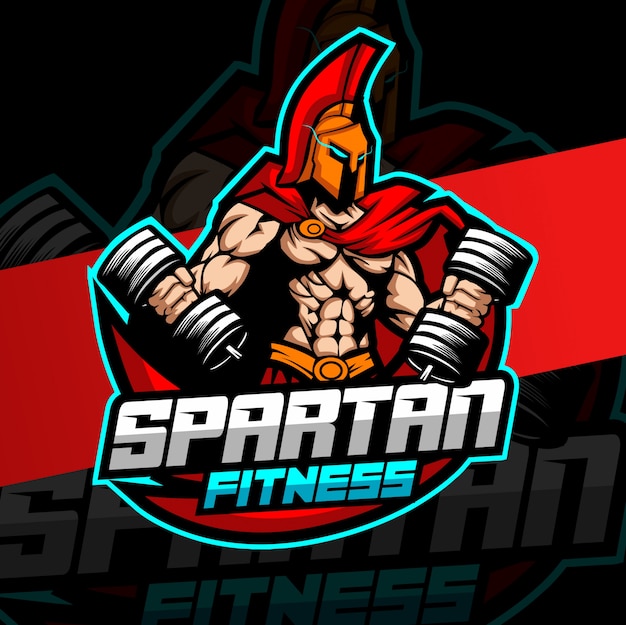 Workout spartan mascot fitness logo design Premium Vector