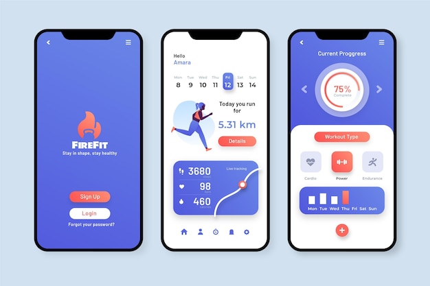 Workout tracker app interface Free Vector