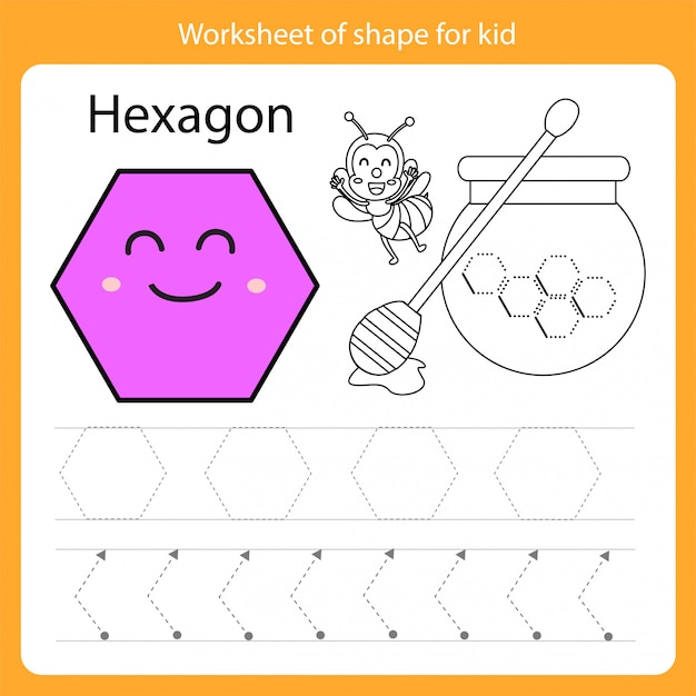 Premium Vector | Worksheet of shape for kid hexagon