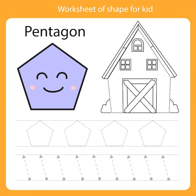Pentagon Worksheet - Preschool Shapes Dashed Line Study Pentagon About