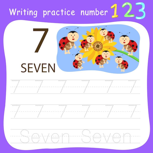 premium vector worksheet writing practice number seven