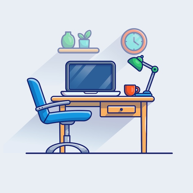 Premium Vector | Workspace illustration. monitor and laptop on table ...