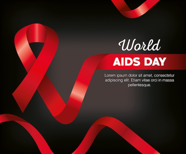 World aids day poster template with ribbon Premium Vector