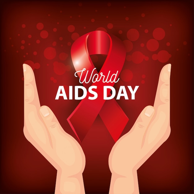 Premium Vector | World aids day with hand and ribbon banner