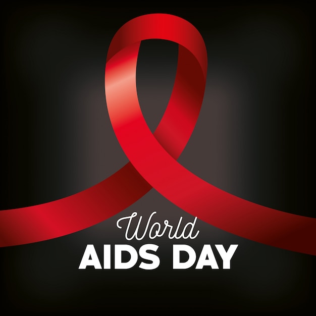 Premium Vector | World aids day with hand and ribbon banner