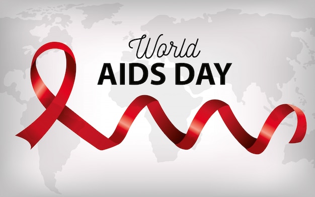 Premium Vector | World aids day with hand and ribbon banner