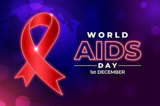 Premium Vector | World aids day with light neon glowing ribbon and blue ...