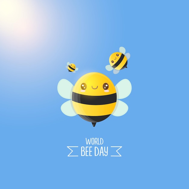 Premium Vector World Bee Day Cartoon With Cute Bees