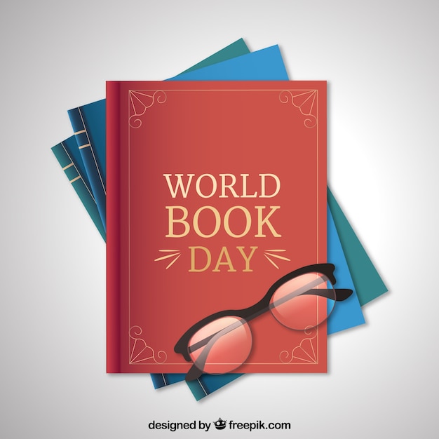 World book day background in realistic style Free Vector