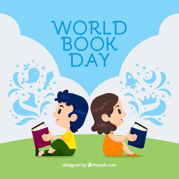 Premium Vector World book day background with kids reading