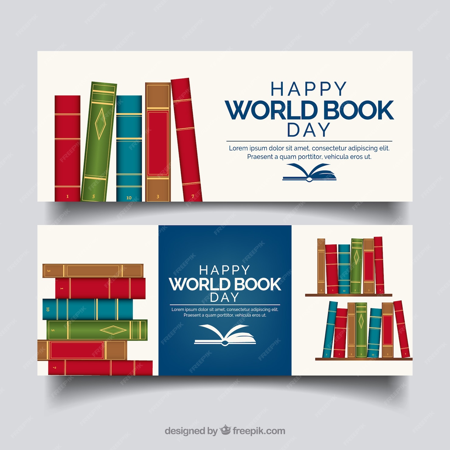 Premium Vector | World book day banners in realistic style