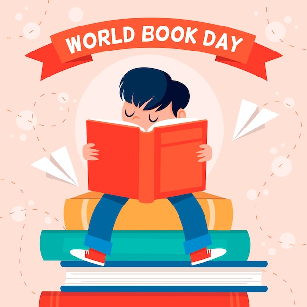 Free Vector World book day illustration with person reading