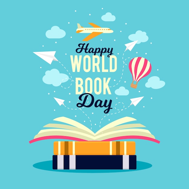 Free Vector World book day with airplane