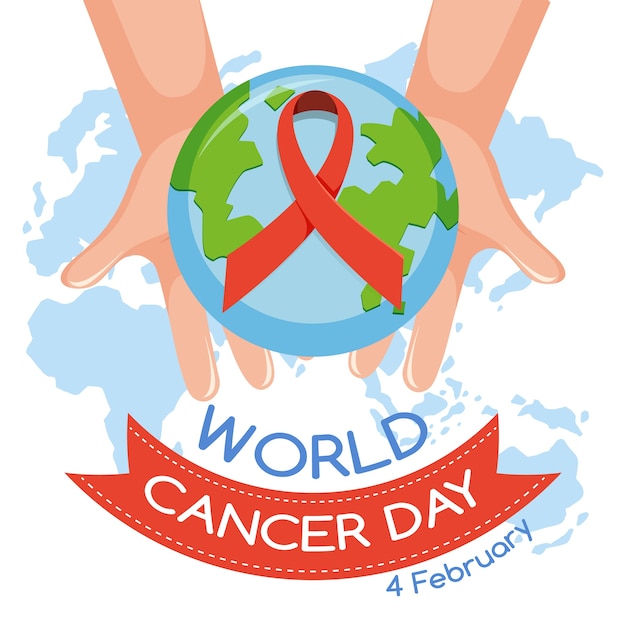Premium Vector World cancer day logo or banner with a red ribbon and