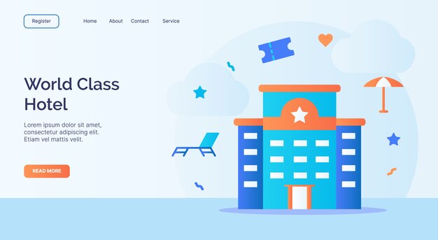 Premium Vector World Class Hotel Icon Campaign For Web Website Home Homepage Landing Template Banner With Cartoon Flat Style