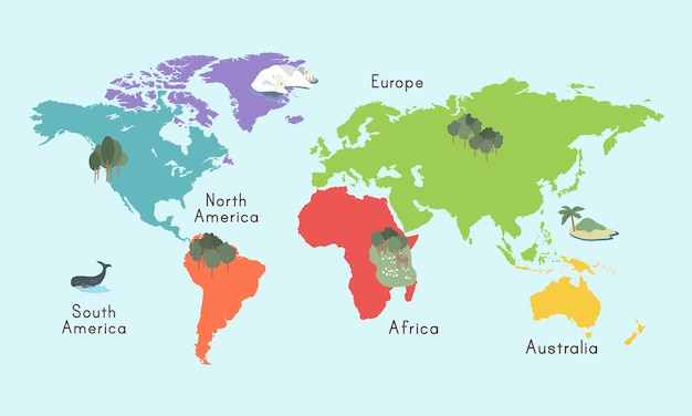 無料のベクター 世界大陸地図所在地図イラストレーション