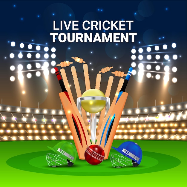 Premium Vector | World cricket league match with cricket elements