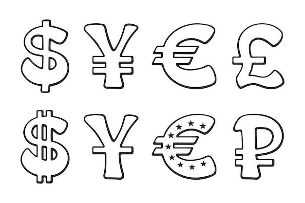 Premium Vector | World currencies outline icon set dollar euro yen yuan ...