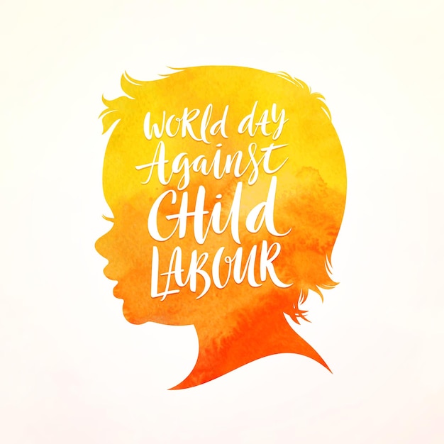 Premium Vector World Day Against Child Labour Poster Child Head Silhouette With Calligraphic Type Design