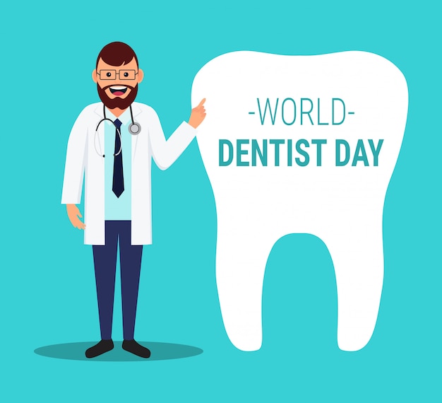 Premium Vector World dentist day. illustration with doctor and tooth