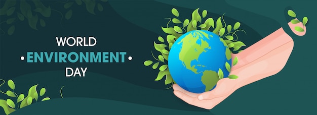 World environment day banner design with human hand protecting mother ...