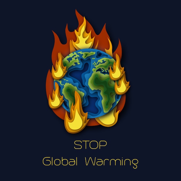 火で燃えている地球地球と世界環境デーのポスター プレミアムベクター