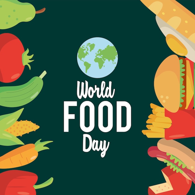 Premium Vector World Food Day Lettering Poster With Food Frame And   World Food Day Lettering Poster With Food Frame Earth Planet Illustration Design 18591 70165 