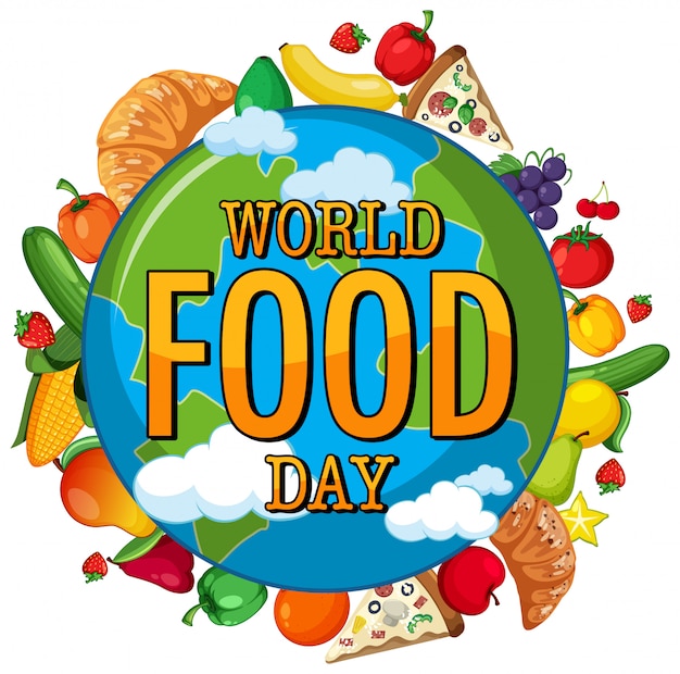 Premium Vector World food day logo on globe with food theme