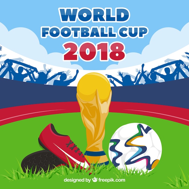 World football cup background with trophy and\
ball