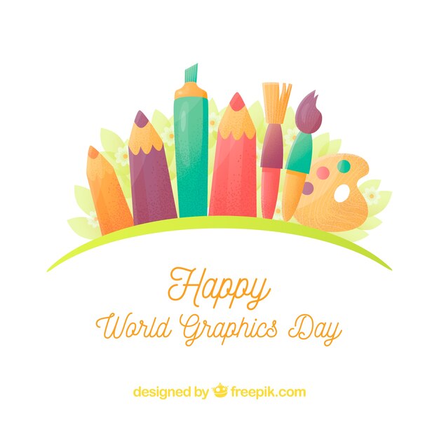 World graphics day background with differents tools to draw Free Vector