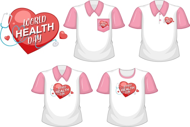 Free Vector World Health Day Logo With Set Of Different Shirts Isolated