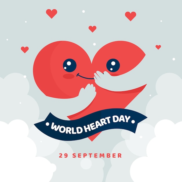 Free Vector World Heart Day Happy Heart Hugging Itself