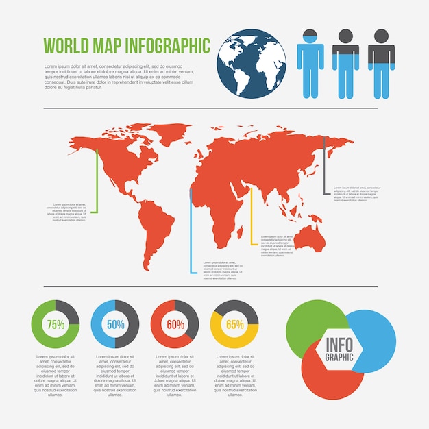 World Map Infographic Chart Percent Presentation Population Vector ...