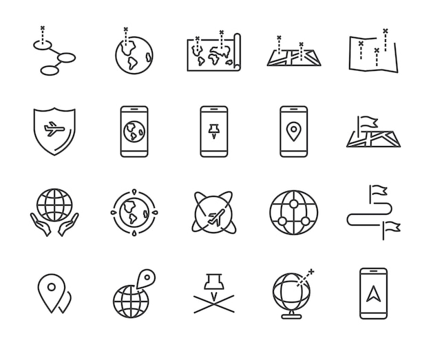 Premium Vector World Map Line Icon Set