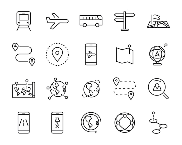 Premium Vector World Map Line Icon Set