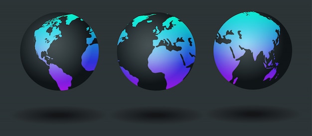 Premium Vector World Map Set Earth Globe Planet With Continents Illustration