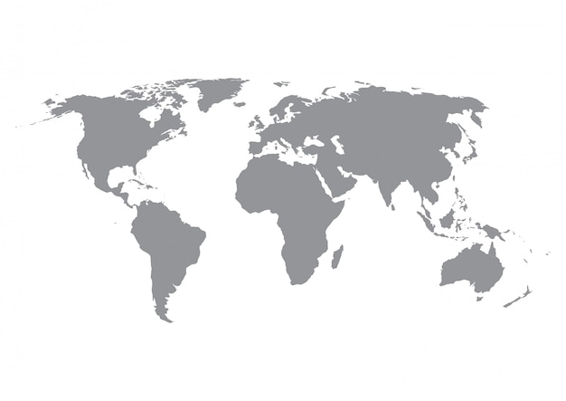 白で隔離される灰色の世界地図シルエット プレミアムベクター